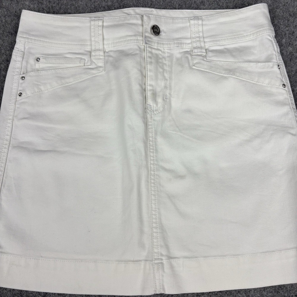 White‎ House Black Market Denim Skirt Women's 4 White Stretch Causal Embellished